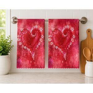 Hand Towels, 6pc, Valentine's Day, I love you, Kitchen Dish Towels, 11 x 11